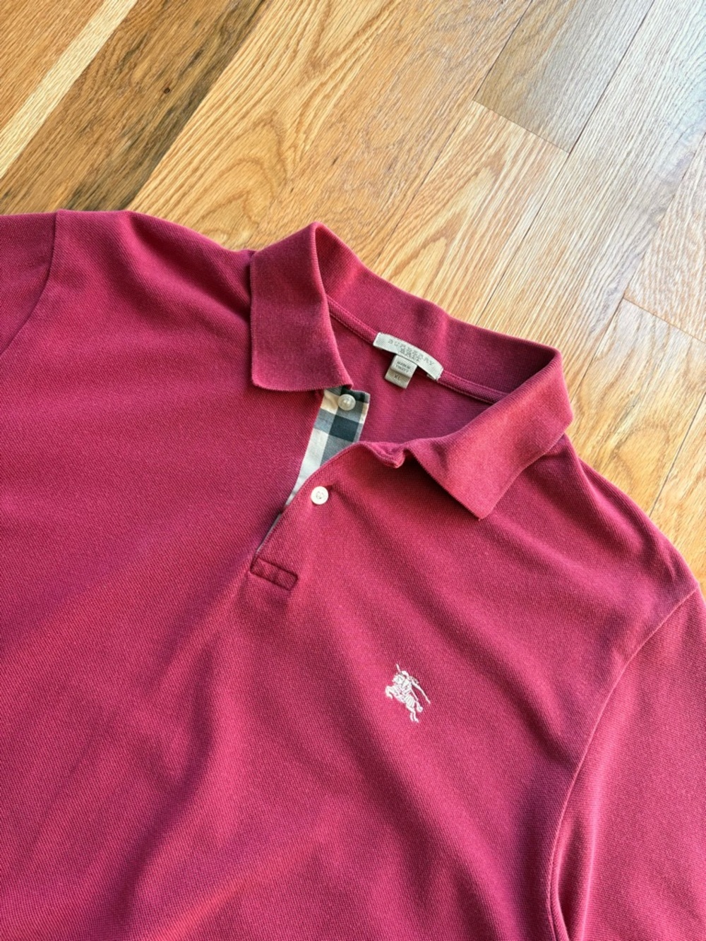 Burberry Brit Nova Check Golf S/S Polo Shirt Preppy Maroon Red 100% Cotton XL